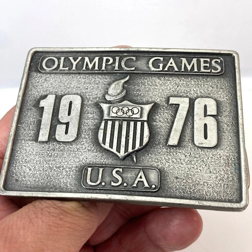 Belt Buckle 1976 Summer Olympic Games Square Shape Silver Color USA‎
